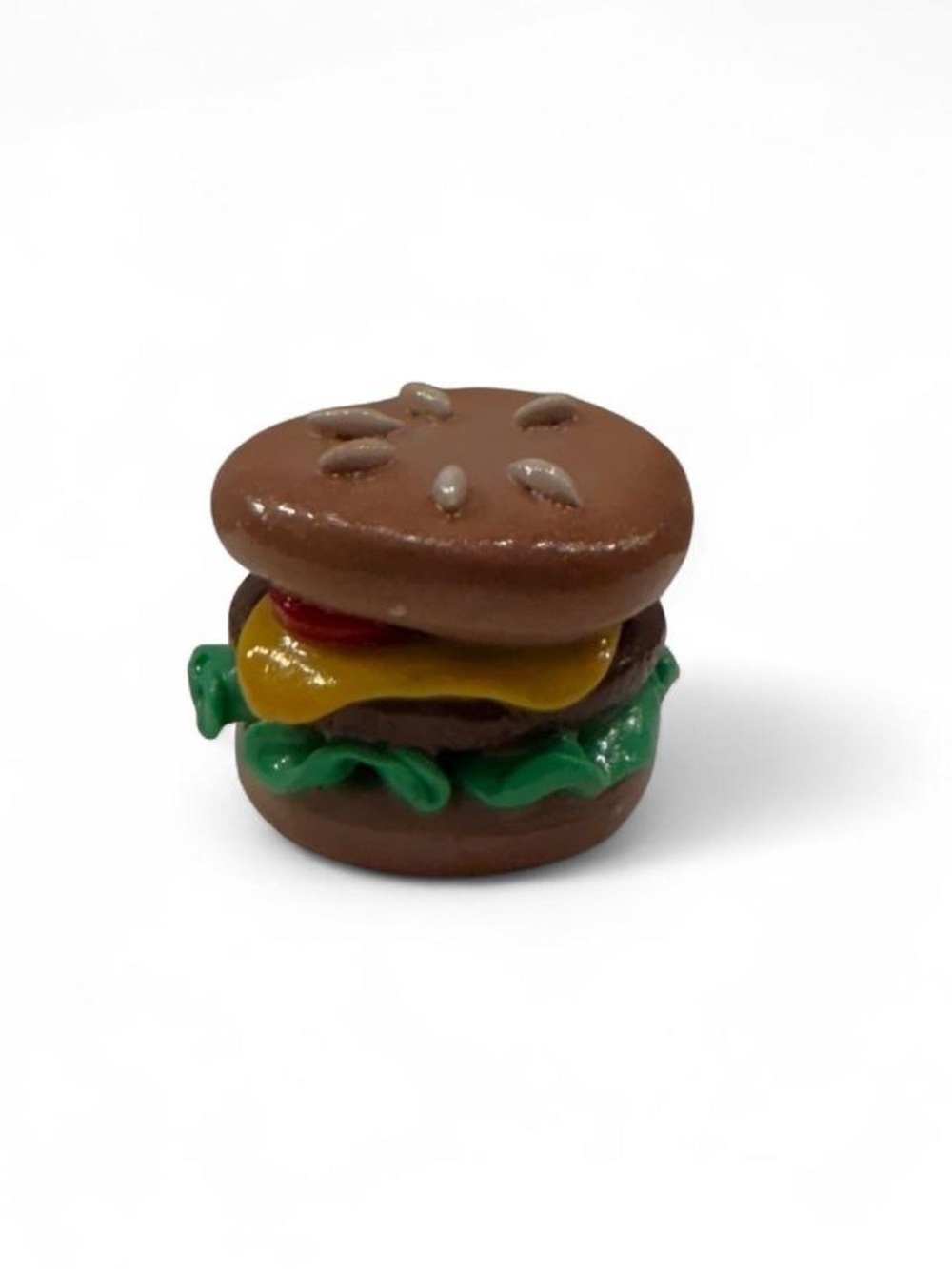 Miniature Burger Charm - Brown Bun with Green Lettuce and Yellow Cheese
